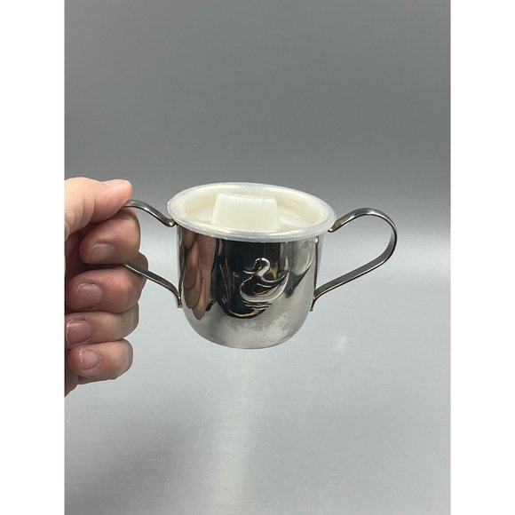 Vintage Dual Handle Silver Plated Baby/Sippy Cup w-Lid - Embossed Duck - Rebecca - Picture 9 of 9